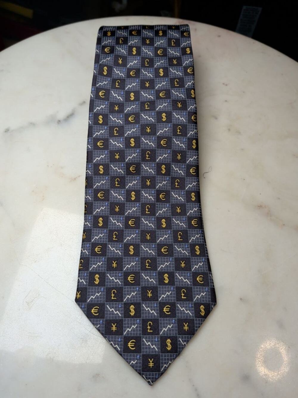 Beaufort Tie Rack Silk Tie Stock Market Currency Symbols Dollar Euro Pound Italy